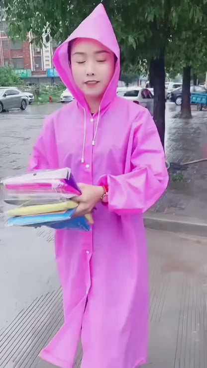 Unisex Lightweight Reusable Waterproof Pocket Raincoat with Hood & Drawstring