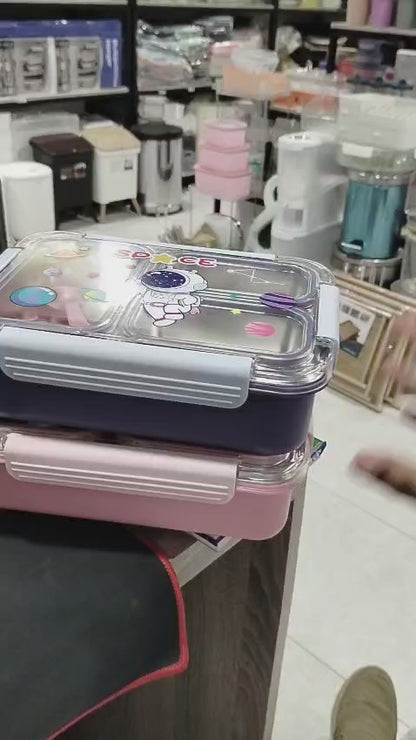 3-Compartment Stainless Steel Leakproof Lunch Box with Spoon