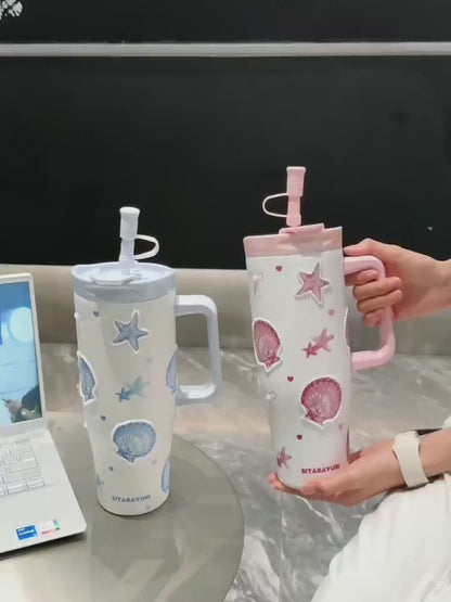 SITARAYURI 3D Ocean Shell Pearl Straw Tumbler