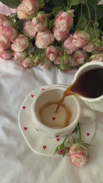 Vintage Floral & Bow Design Ceramic Tea Cup & Saucer Set