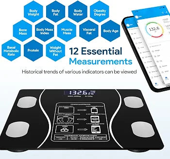 Smart Bluetooth Digital Body Fat Scale with USB Charging & LED Display