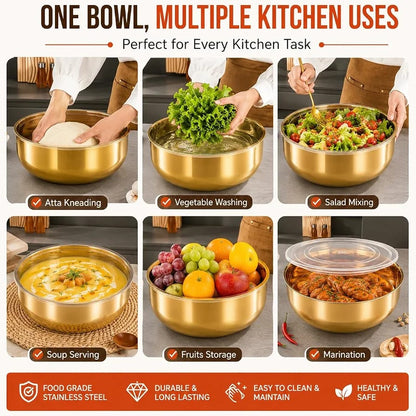 32cm Golden Stainless Steel Mixing & Serving Bowl with Airtight Lid