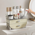 2-Tier Fluted Makeup Organizer with Drawers – Cream & Silver - My Store