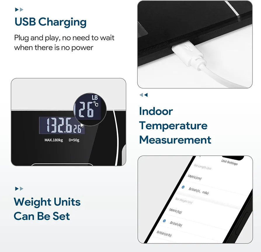 Smart Bluetooth Digital Body Fat Scale with USB Charging & LED Display