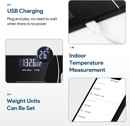 Smart Bluetooth Digital Body Fat Scale with USB Charging & LED Display