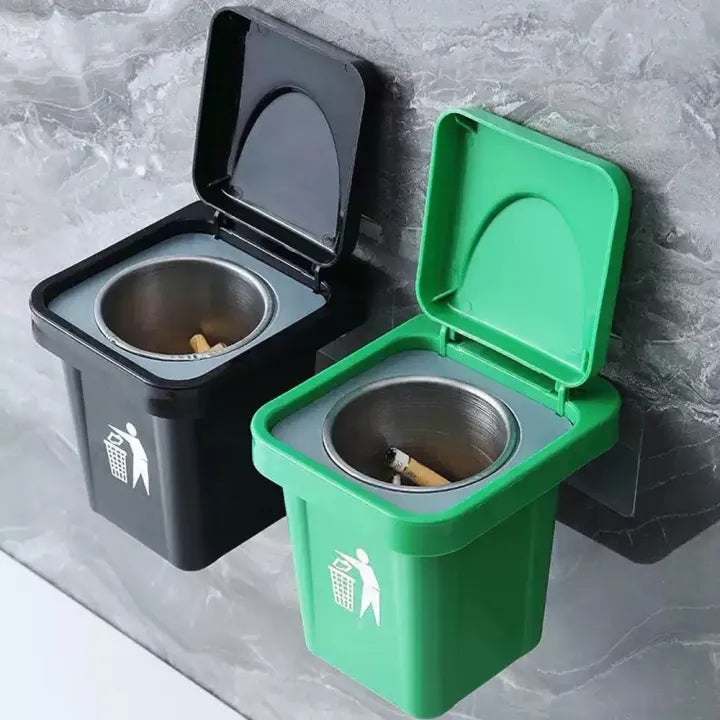 Multi-Purpose Wall-Mounted Mini Bin & Ashtray – Nail-Free Installation