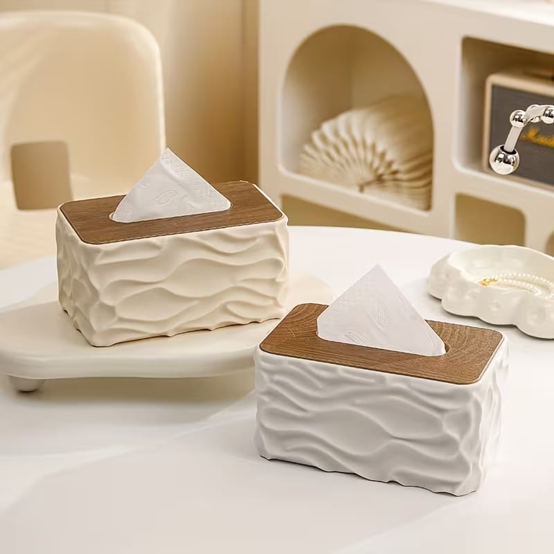 Minimalist Wave Pattern Tissue Box (Large Capacity)