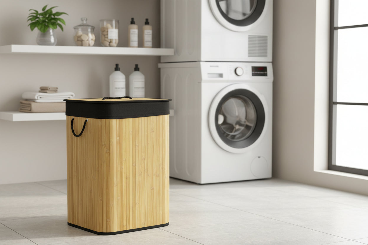 Premium Bamboo Laundry Basket with Lid – 72L Capacity - My Store
