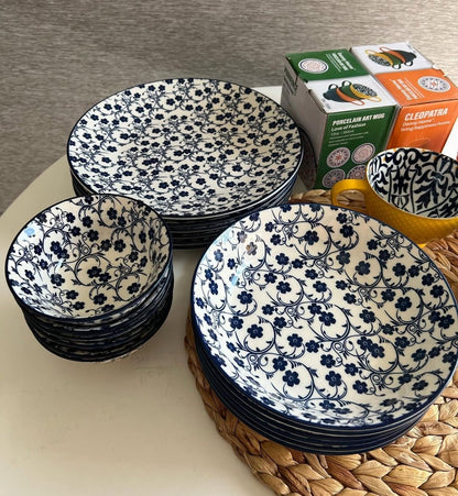 Danny Home Blue Floral Porcelain Deep Plate Collection - My Store