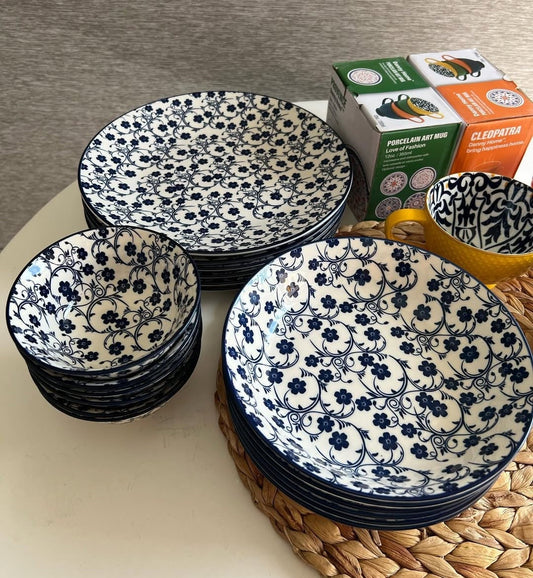Danny Home Blue Floral Porcelain Deep Plate Collection - My Store