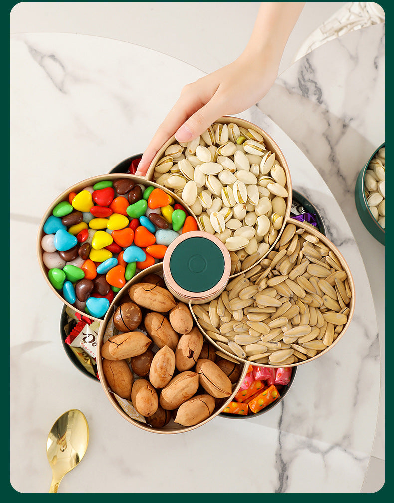 2 layer rotating dry fruit tray is a beautifully designed flower-shaped storage organizer