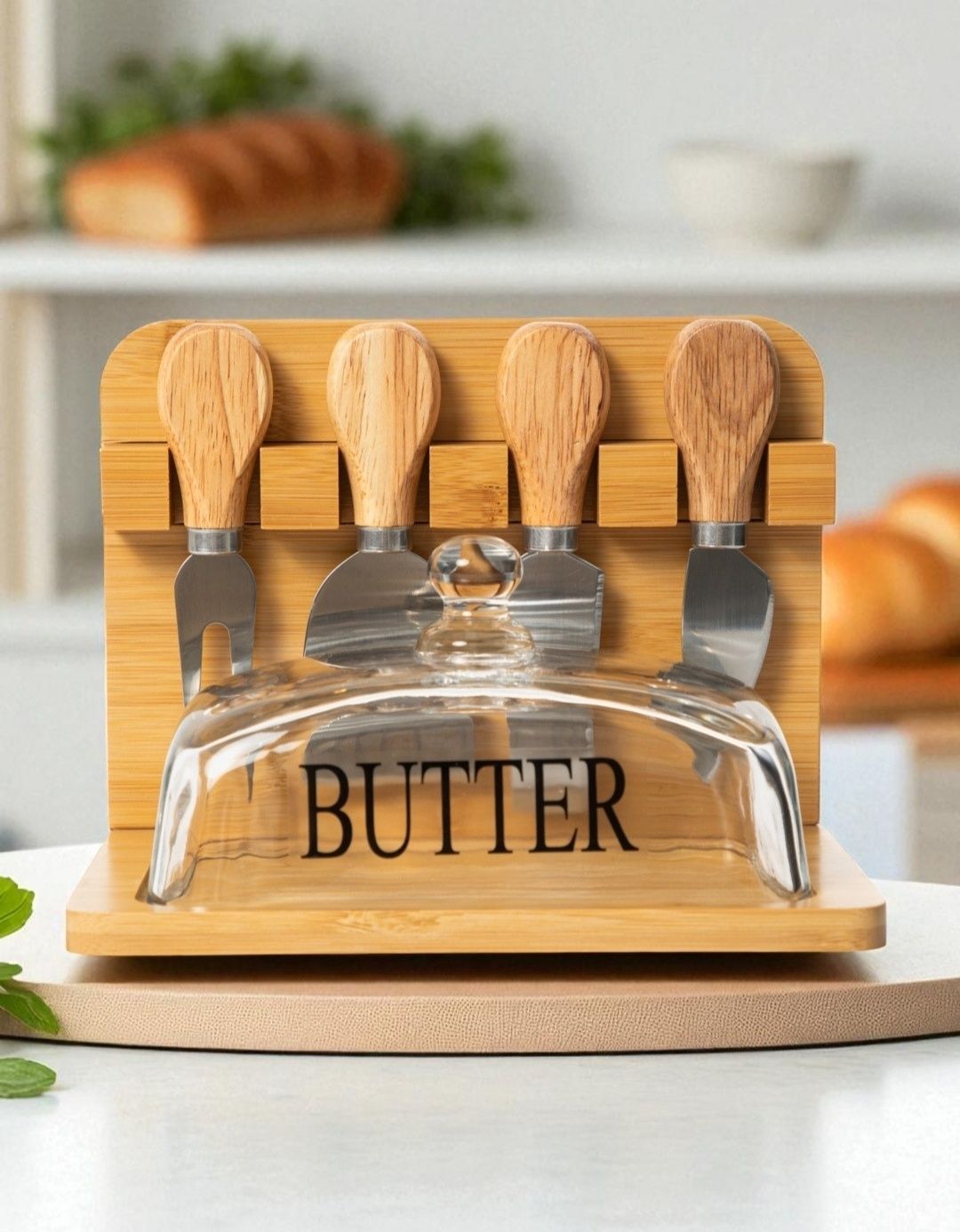 Bamboo Butter & Cheese Board Set with Glass Dome - My Store