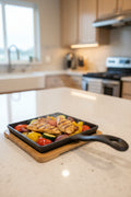 Danny Home Cast-Iron Square Griddle Skillet with Bamboo Base (13.8cm) - My Store