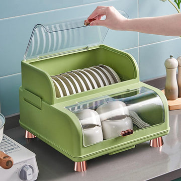 Multifunctional 2-Tier Dish Drying Rack with Dustproof Cover - My Store