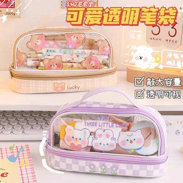 Three Little Cute Double-Layer Pencil Case – Pastel Purple - My Store