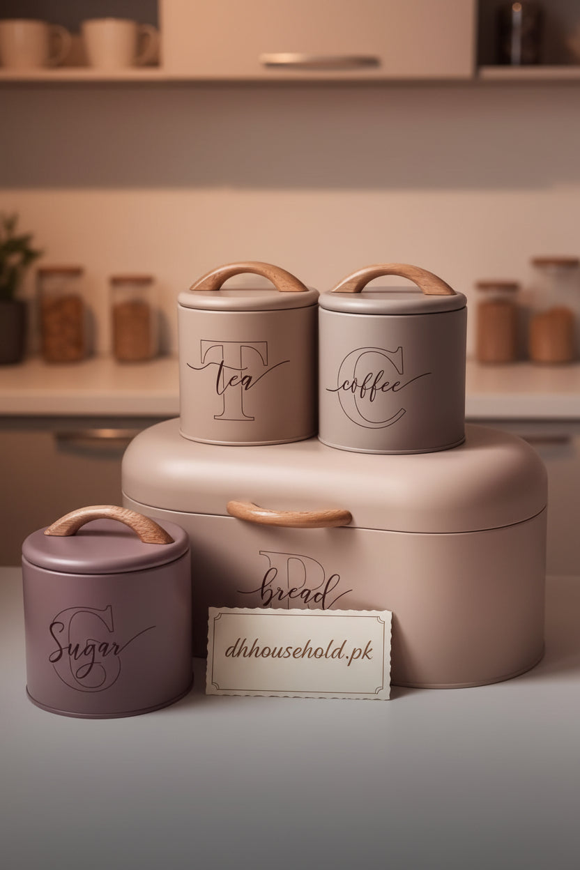 4-Piece Nordic Minimalist Kitchen Storage Set | Bread Box & Canister Trio - My Store