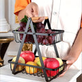 2-Tier Metal Fruit Basket with Wooden Handle - My Store