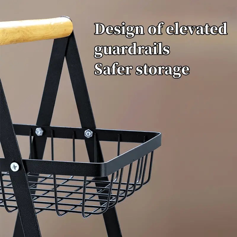 2-Tier Metal Fruit Basket with Wooden Handle - My Store