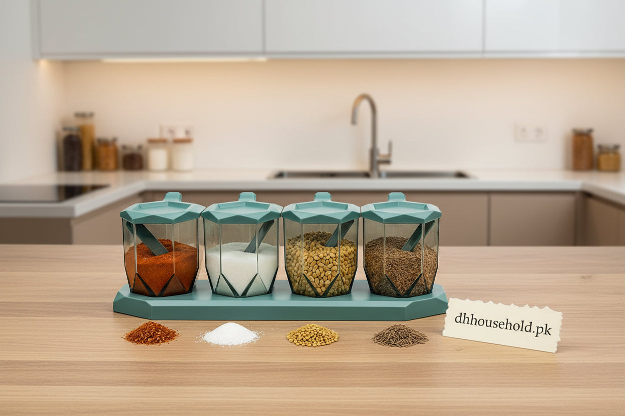 4-Compartment Geometric Spice Jar Set - My Store