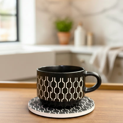 Danny Home™ Embossed Ceramic Tea Cup & Saucer 6 pcs Set – 230ml