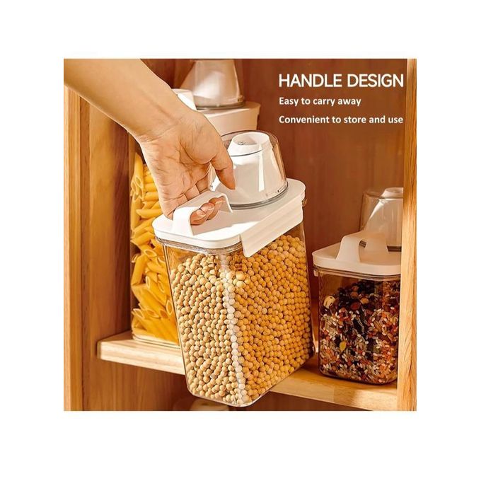 Airtight Clear Storage Dispenser Container with Measuring Cup Lid & Handle