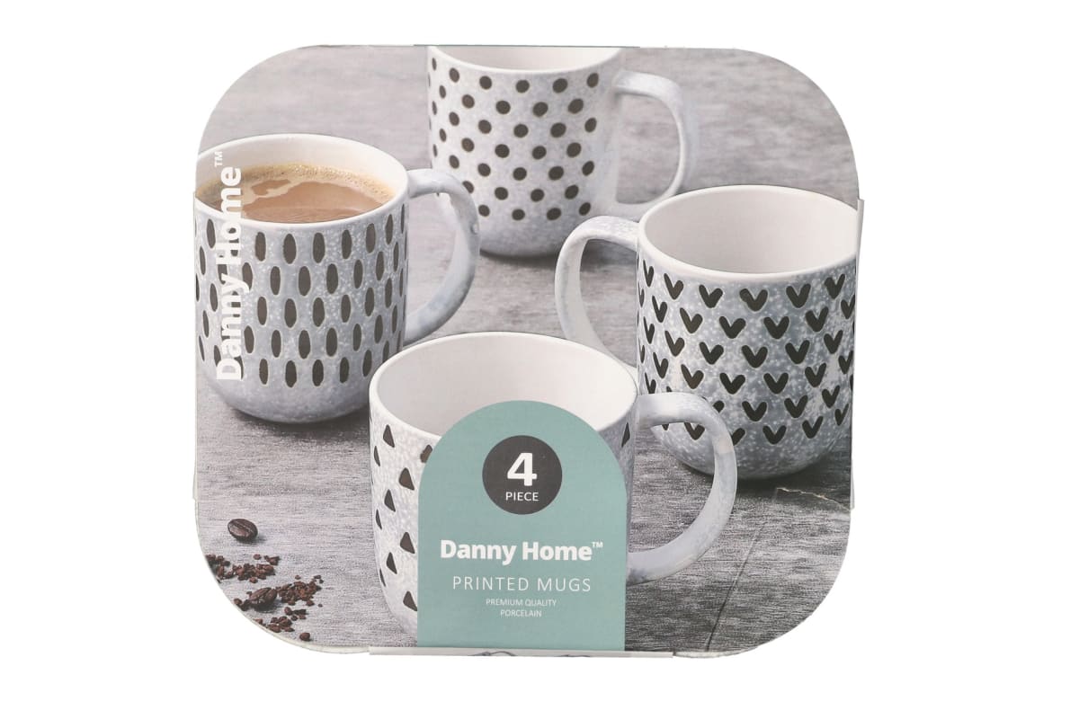 Danny Home Elegant Printed Mugs - Set of 4 (400ml)