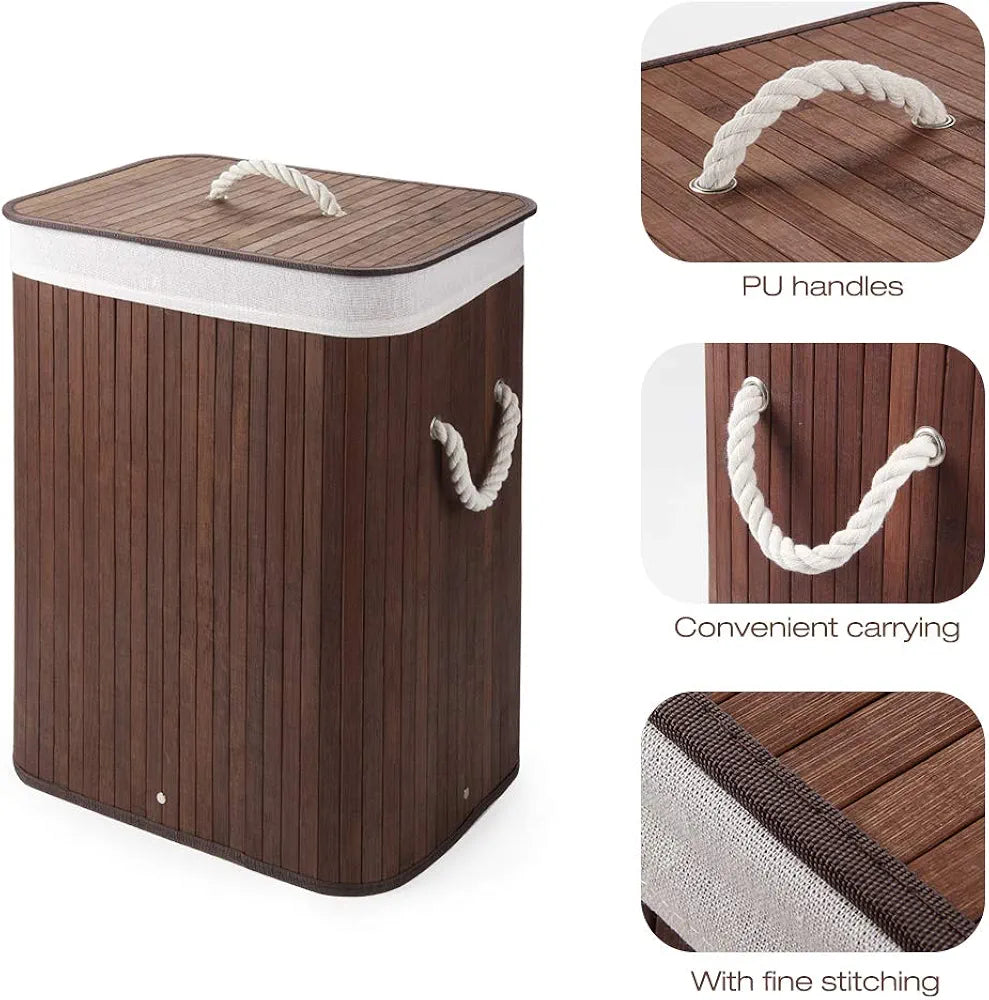 Premium Bamboo Laundry Basket with Lid – 72L Capacity - My Store