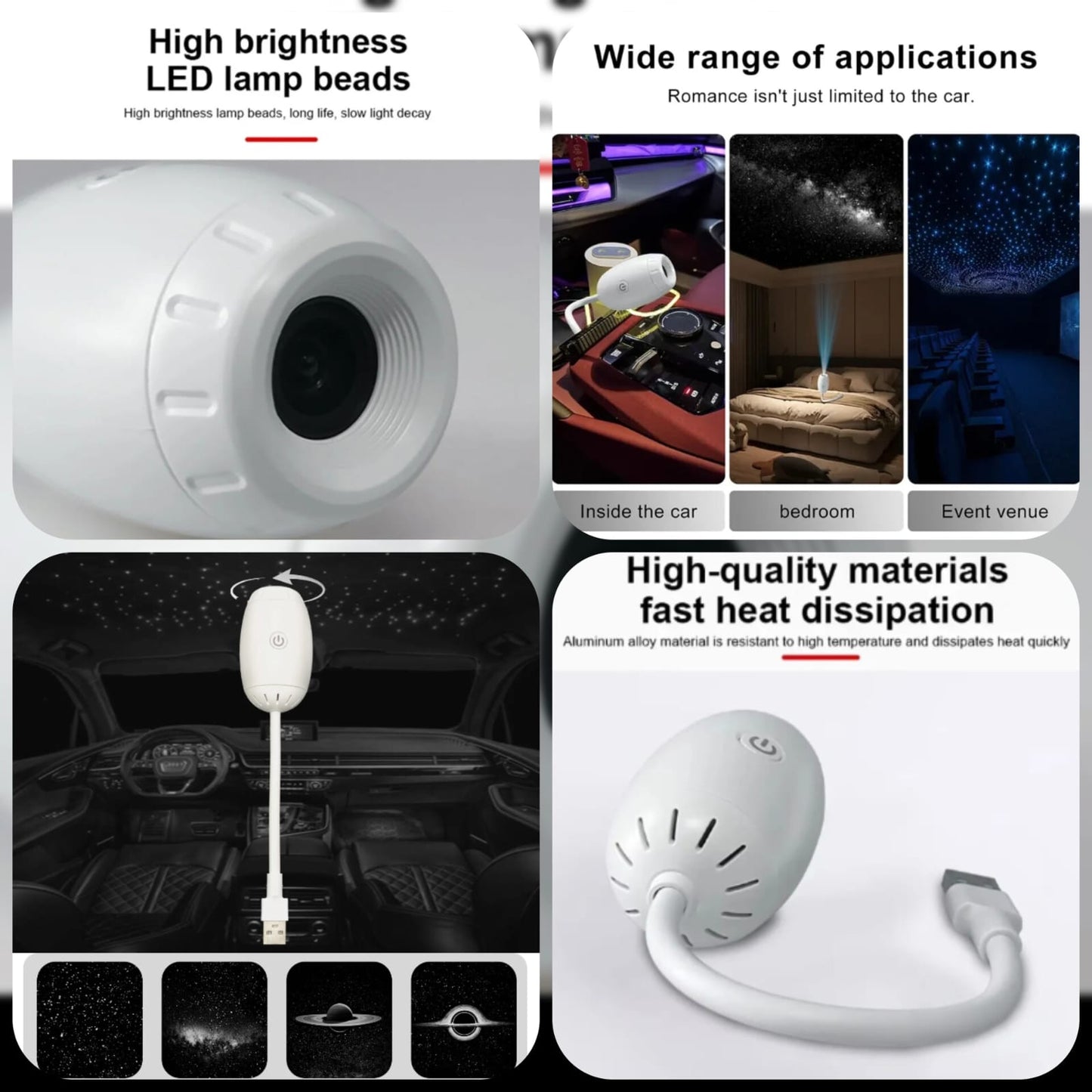 USB Car Starry Sky Projector Light – 360° Flexible Galaxy Ambient Light
