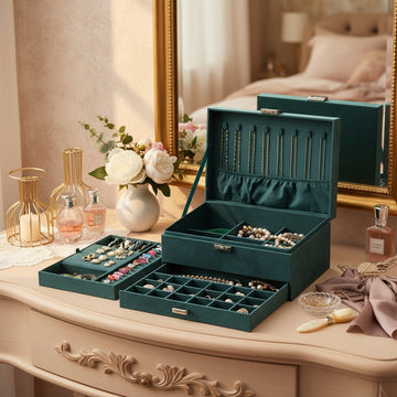 Premium Velvet Jewelry Organizer Box – 3 Layer with Lock - My Store