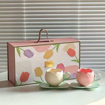 Ceramic Mini Tulip Coffee Mug With Saucers