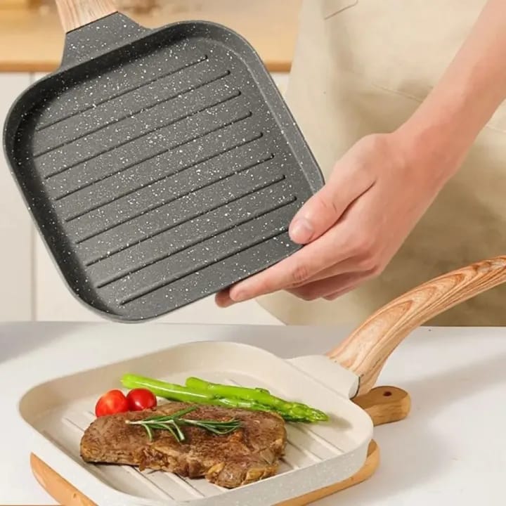 Premium Non-Stick Grill Frying Pan with Wooden Handle - My Store