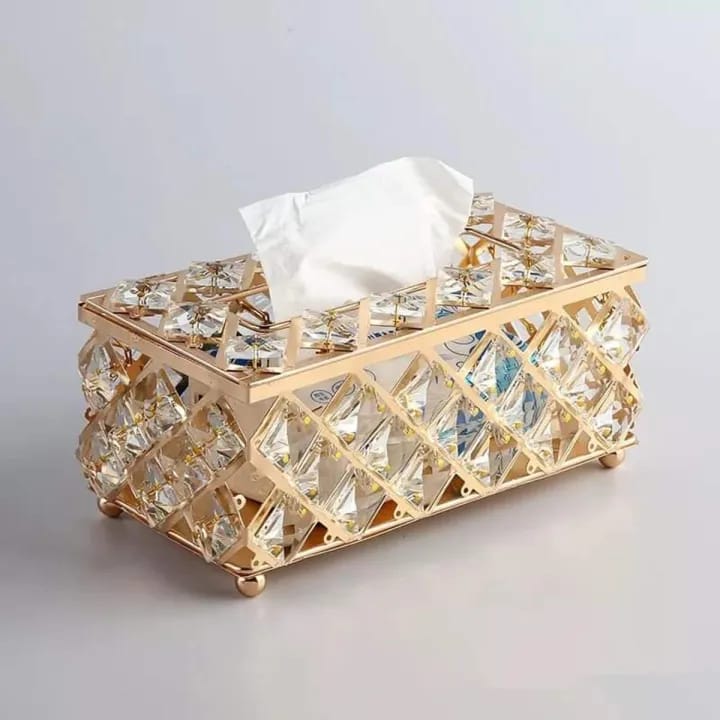 Luxury Golden Crystal Dustbin & Tissue Box Set | Elegant Home Décor