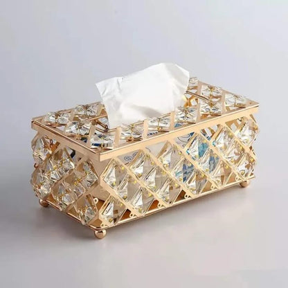 Luxury Golden Crystal Dustbin & Tissue Box Set | Elegant Home Décor