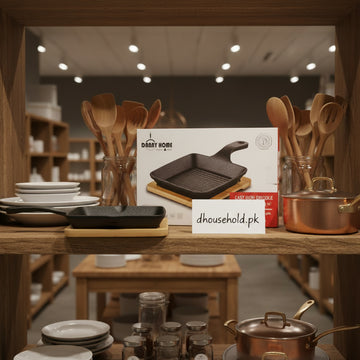 Danny Home Premium Cast Iron Square Griddle Pan with Wooden Base (15cm) - My Store