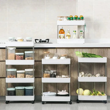 4 Layer Gap Kitchen Storage Trolley Rack Slim Slide Tower Movable Assemble Plastic Bathroom Shelf Wheels