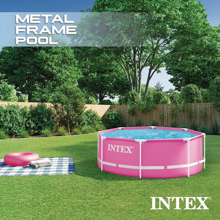 INTEX 8ft × 30" Pink Metal Frame Above Ground Pool