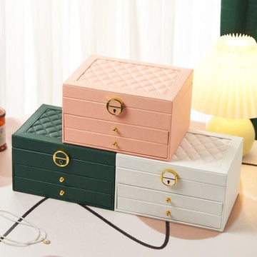 3-layer luxury Leather jewellery organizer with drawers