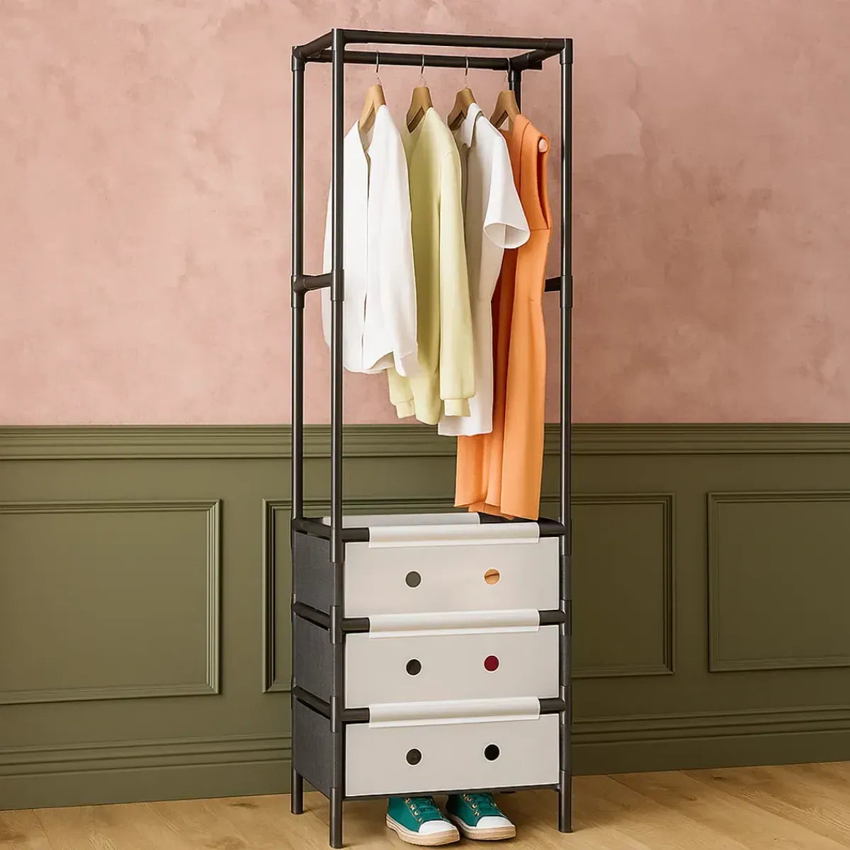 Multi-Functional Tall Garment Rack with 3 Fabric Drawers & Storage Shelves - My Store