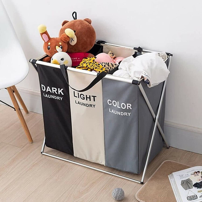3-Compartment Foldable Laundry Organizer – X-Frame Design - My Store