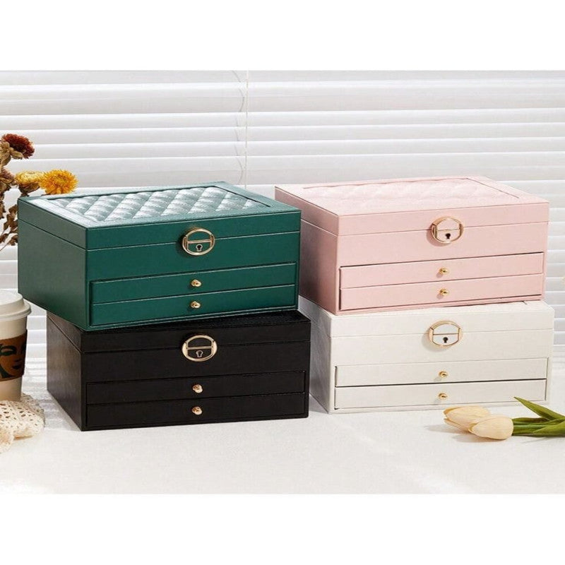 3-layer luxury Leather jewellery organizer with drawers
