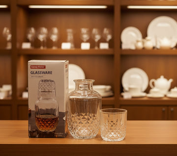 Danny Home Vintage Embossed Glass Bedside Carafe Set with Cup – 600ml