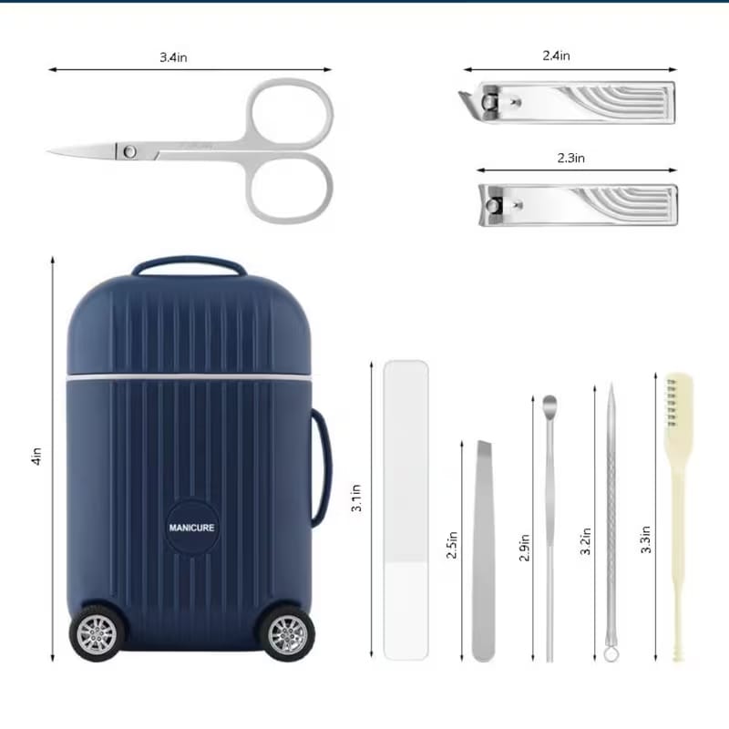 8-Piece Portable Suitcase-Style Manicure & Nail Clipper Set