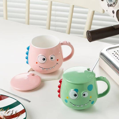 Cute Cartoon Dinosaur Ceramic Mug with Lid & Spoon – 450ml