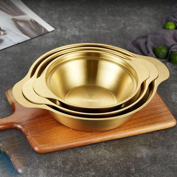 Golden Serving Bowl & Cooking Pot – With Lid & Side Handles - My Store