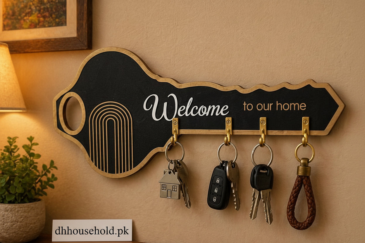 Modern Key-Shaped "Welcome" Wall Key Holder - My Store