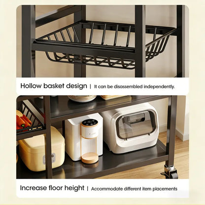 Multi-Functional Kitchen Storage Rack & Organizer Cart with Fluted Glass Cabinet