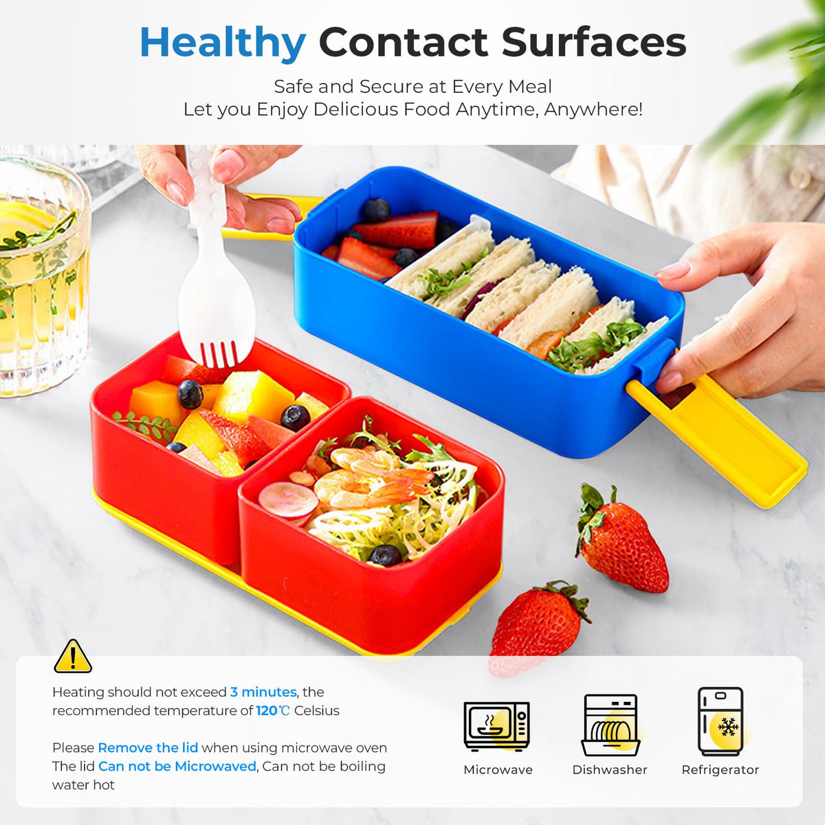 Double-Layer Building Block Kids Lunch Box – 1050ml with Cutlery & Compartments