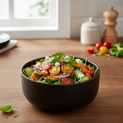 DannyHOME™ 6" Black Porcelain Bowl – 15 × 15 × 7 cm (CPK-004)