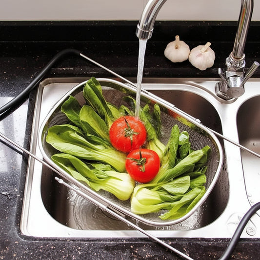 Over-the-Sink Expandable Stainless Steel Mesh Colander Basket
