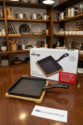 Danny Home Cast-Iron Square Griddle Skillet with Bamboo Base (13.8cm) - My Store